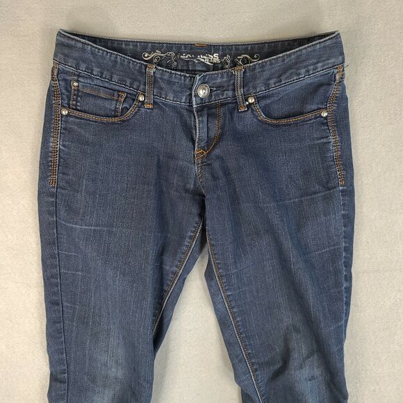 Express Women's Skinny Jeans Size 4 (30x31) Low Rise Dark‎ Wash Blue Denim Pants - Picture 3 of 11